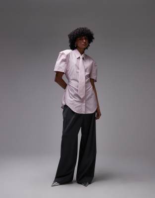 Asos Design Shoulder Pad Short Sleeve Shirt With Tie