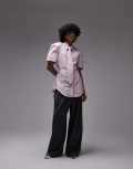 [ASOS DESIGN] ASOS DESIGN shoulder pad short sleeve shirt with tie in pink stripe XS Pink Stripe