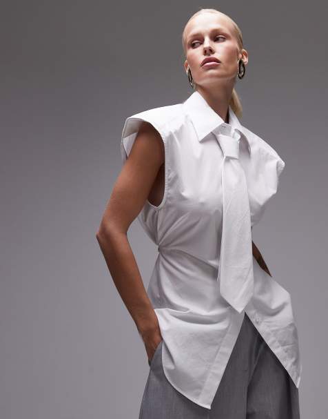 ASOS DESIGN shoulder pad sleeveless shirt with tie - view 1