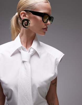 ASOS DESIGN shoulder pad sleeveless shirt with tie