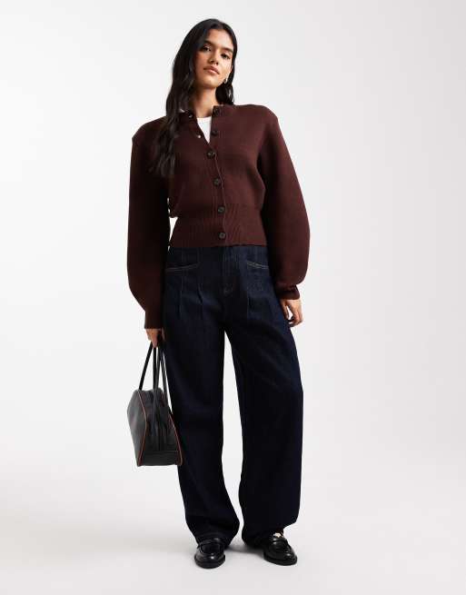 ASOS DESIGN shoulder pad structured cardigan in chocolate
