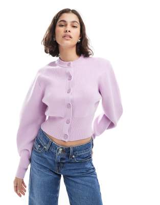 Asos Design Shoulder Pad Structured Cardigan In Purple