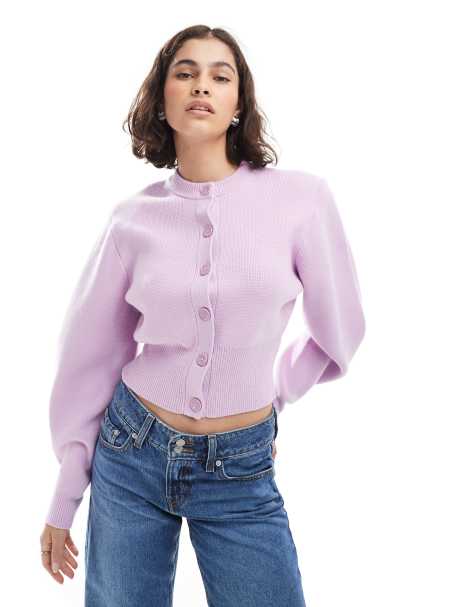 ASOS DESIGN shoulder pad structured cardigan in lilac - view 1