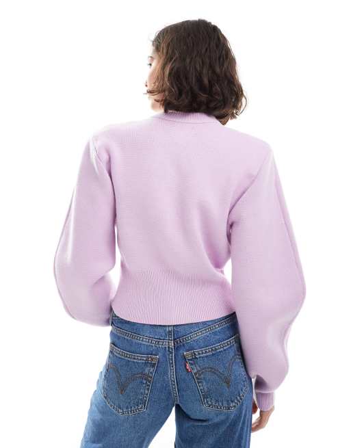 ASOS DESIGN shoulder pad structured cardigan in lilac