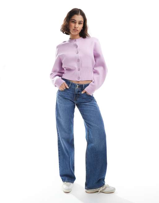 ASOS DESIGN shoulder pad structured cardigan in lilac
