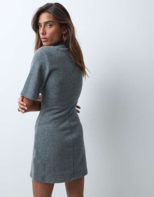 ASOS DESIGN shoulder pad supersoft mini dress in charcoal, 3 of 5