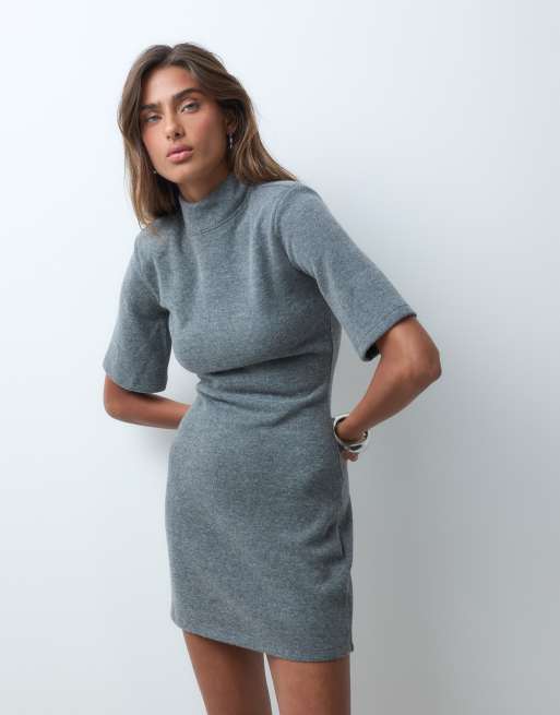 ASOS DESIGN shoulder pad supersoft mini dress in charcoal, 4 of 5
