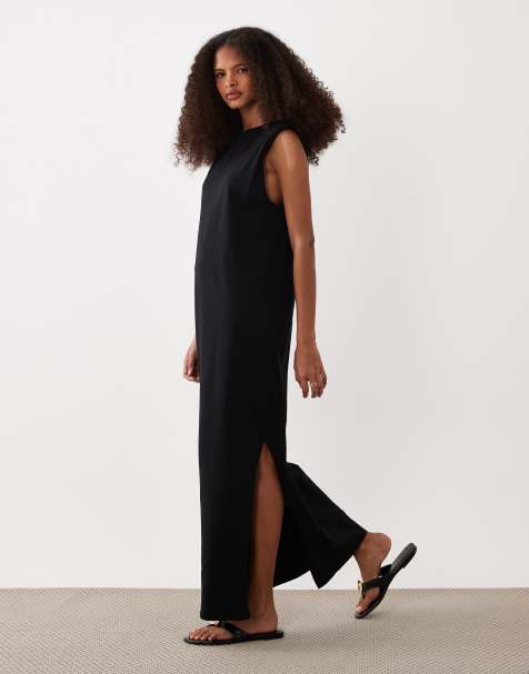 ASOS DESIGN shoulder pad T-shirt midi dress in black - view 1