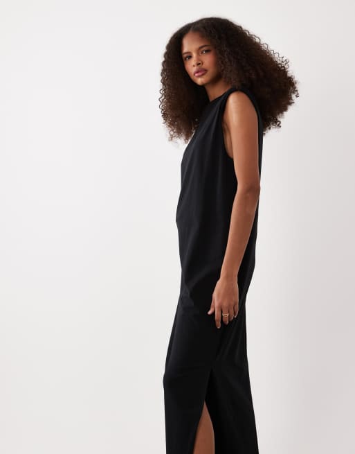 ASOS DESIGN shoulder pad t-shirt midi dress in black, 2 of 4