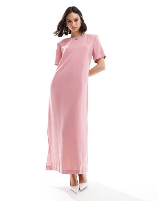 ASOS DESIGN shoulder Pad T-shirt midi Dress in dusky rose-Pink