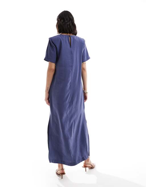 ASOS DESIGN shoulder pad T-shirt midi dress in indigo blue