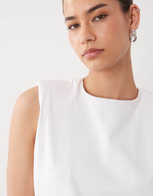 ASOS DESIGN shoulder pad t-shirt midi dress in white, 2 of 4