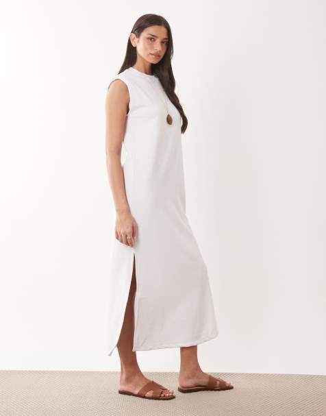 ASOS DESIGN shoulder pad T-shirt tank dress in white - view 1
