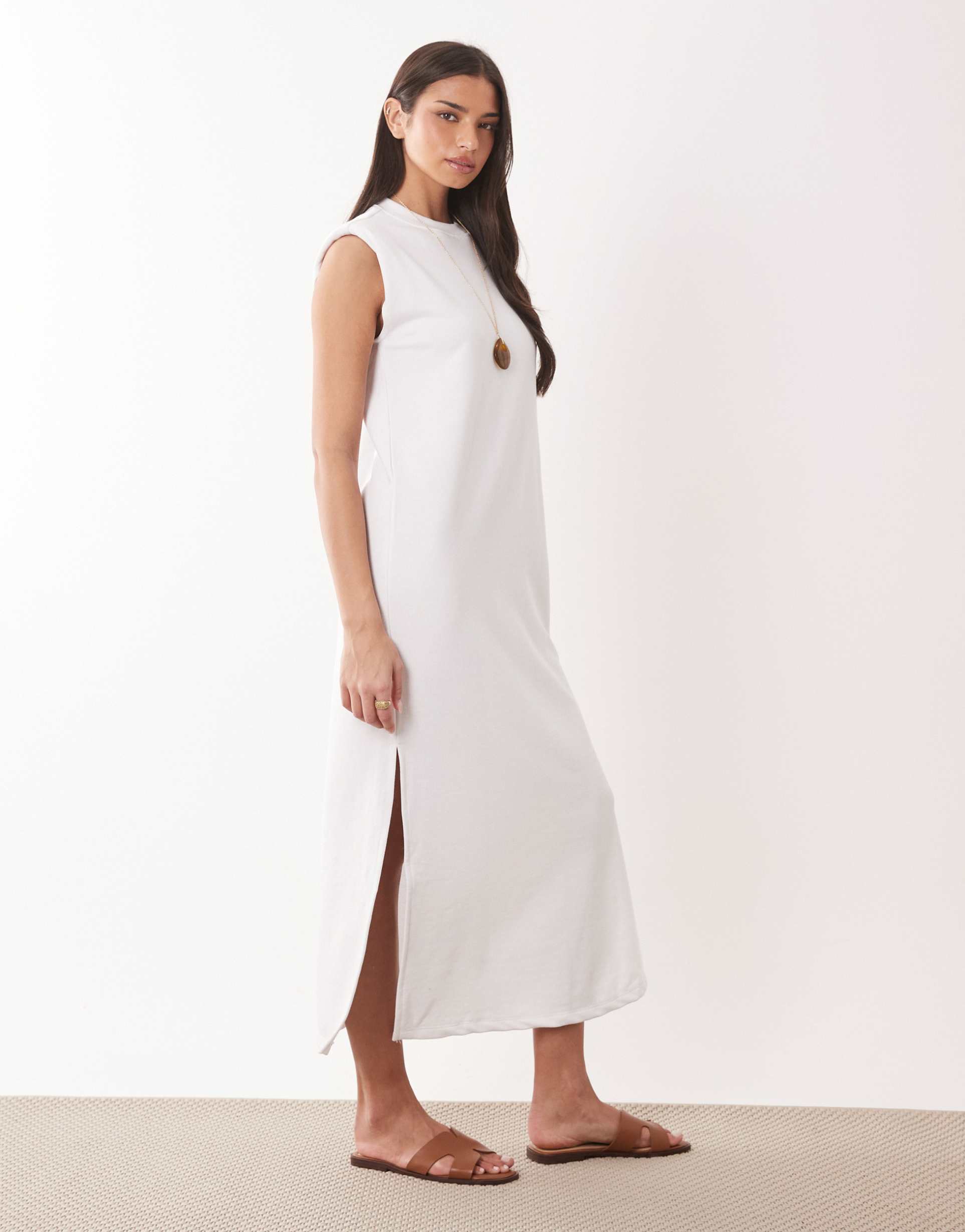 asos design shoulder pad t-shirt tank dress in white