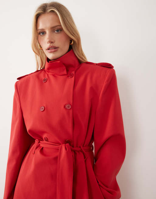 ASOS DESIGN shoulder pad tailored trench coat in red, 2 of 4