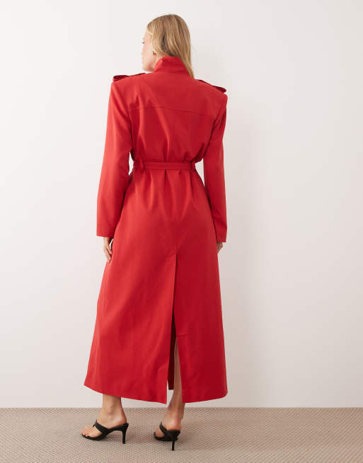 ASOS DESIGN shoulder pad tailored trench coat in red, 4 of 4