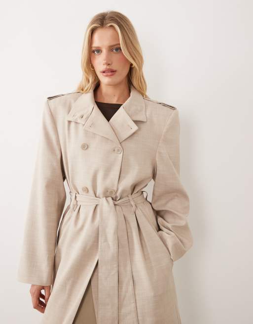 ASOS DESIGN shoulder pad tailored trench coat in stone, 3 of 4