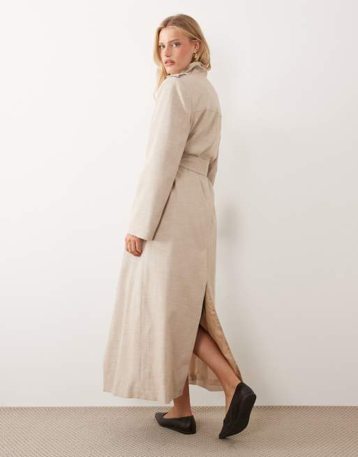 ASOS DESIGN shoulder pad tailored trench coat in stone, 4 of 4