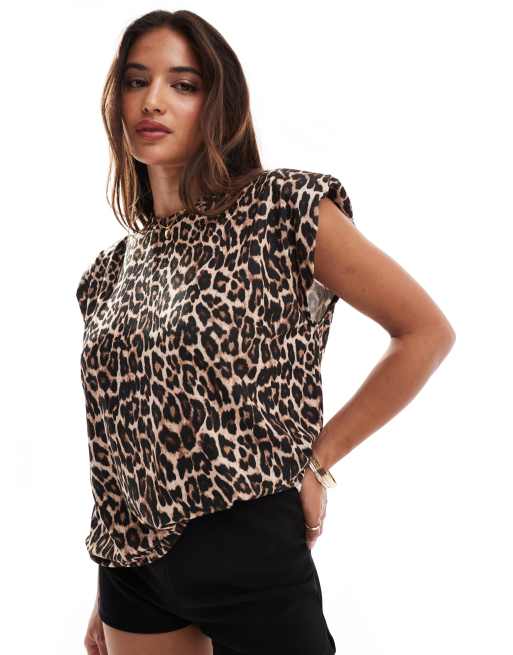 ASOS DESIGN shoulder pad tank top in leopard, 4 of 4