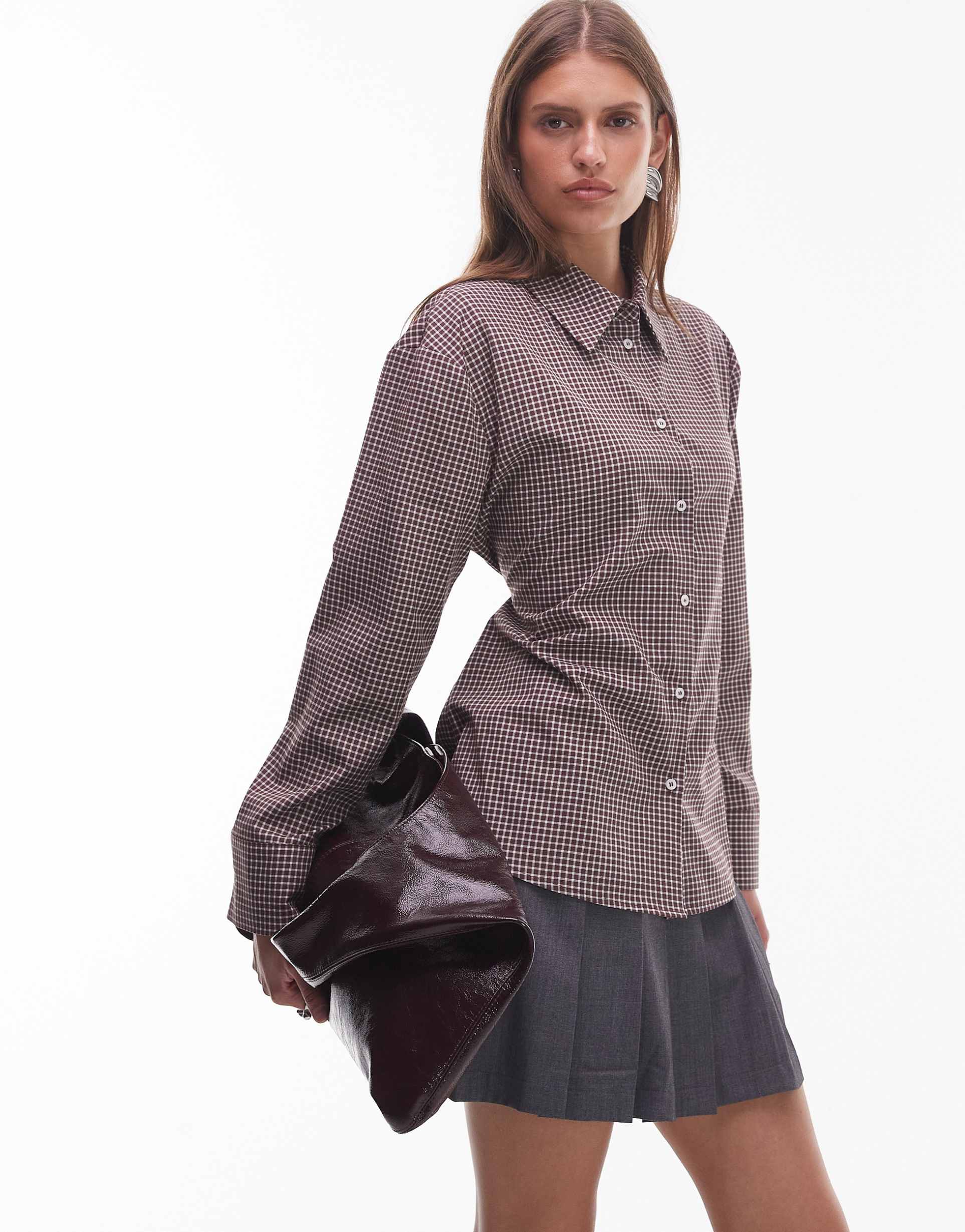 asos design shoulder pad tie back shirt in check