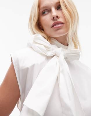 Asos Design Shoulder Pad Tie Neck Blouse