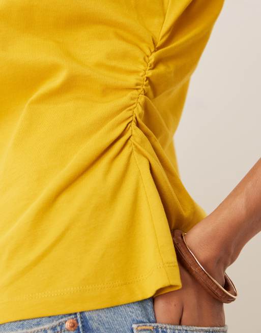 ASOS DESIGN shoulder pads cinched tee in ocher, 3 of 4