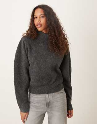 Asos Design Shoulder Pads Extreme Sleeves Waisted Sweater In Black