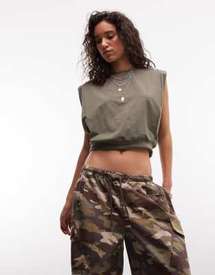 Asos Design Shoulder Pleat Tank In Green