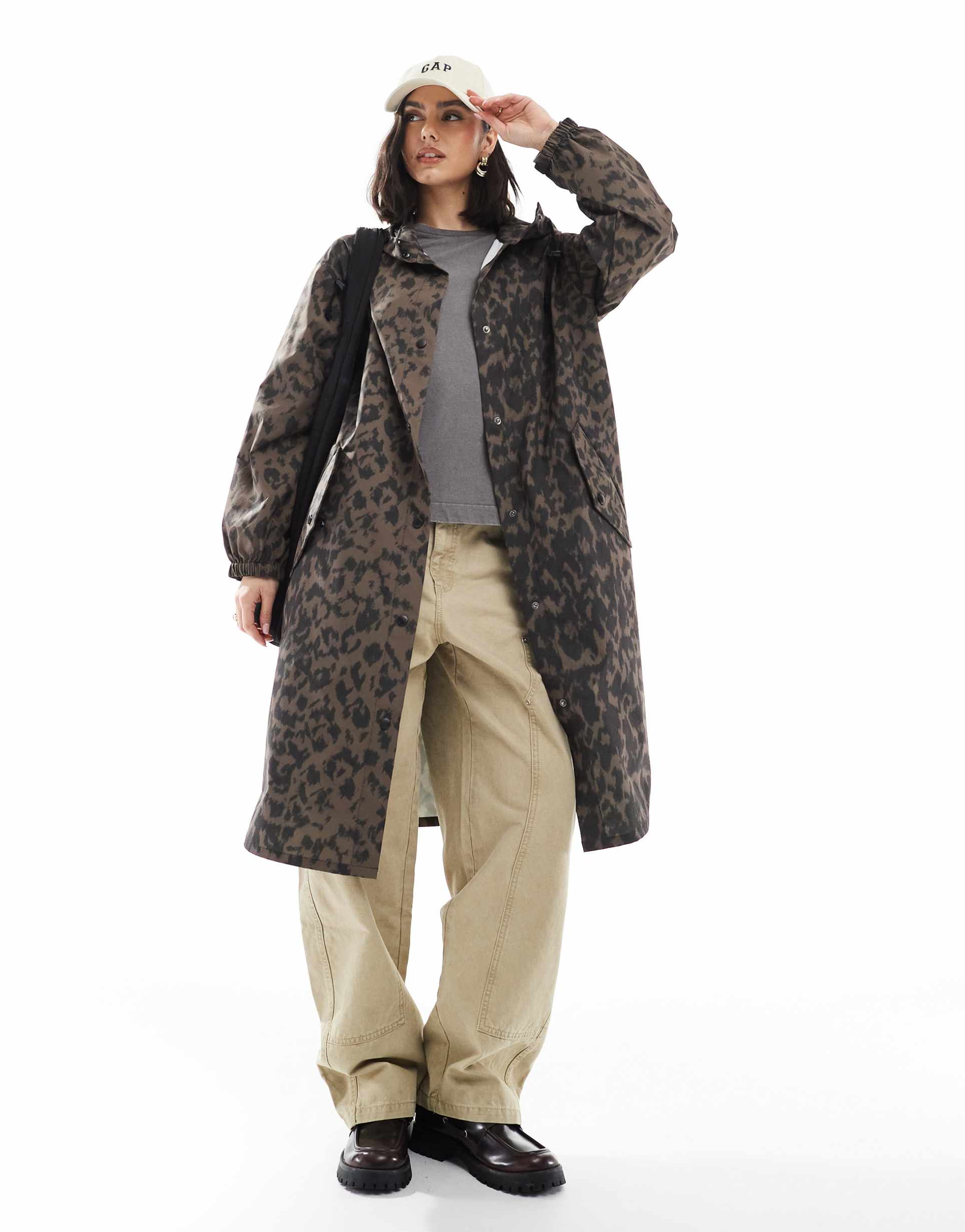 asos design shower proof rain jacket in abstract animal