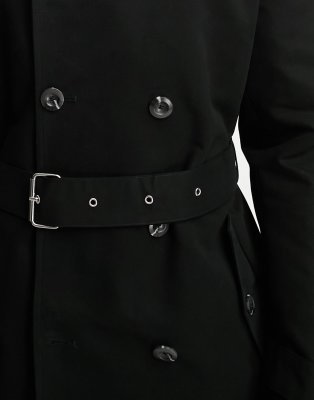 mens black belted mac