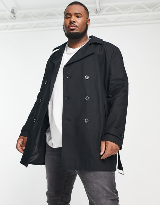 ASOS DESIGN shower resistant double breasted trench coat in black