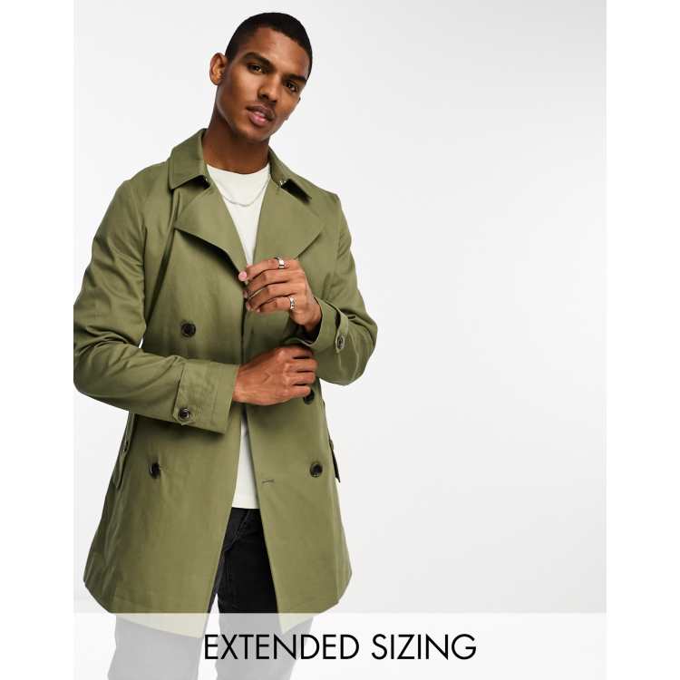 ASOS DESIGN shower resistant double breasted trench coat in khaki