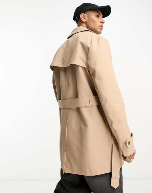 ASOS DESIGN shower resistant double breasted trench coat in stone