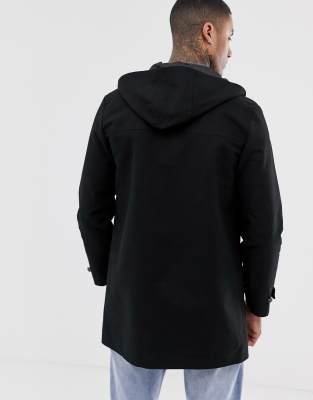 black hooded long coat