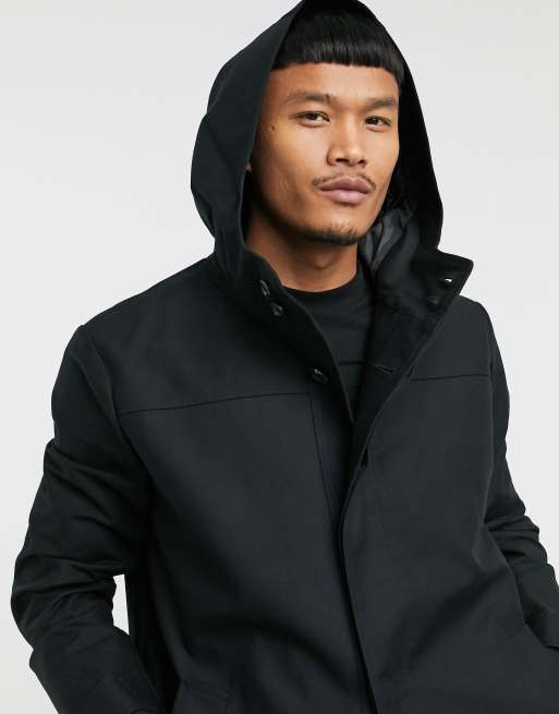 ASOS DESIGN shower resistant hooded trench coat in black