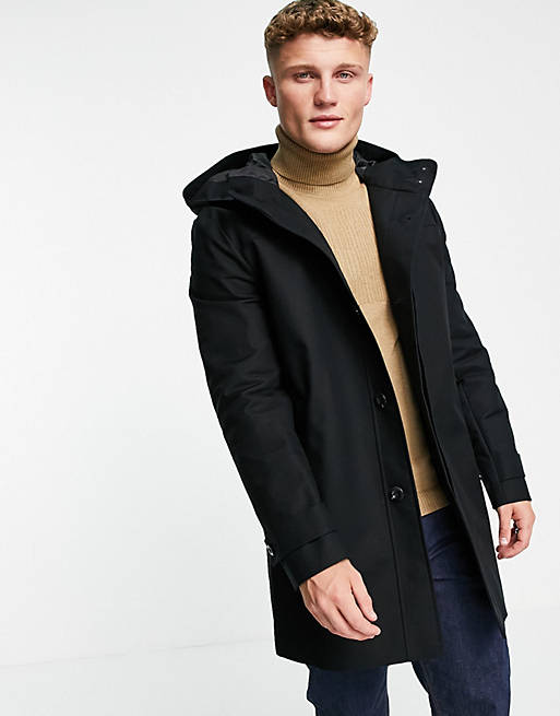 ASOS DESIGN shower resistant hooded trench coat in black