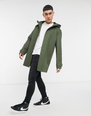 grey hooded trench coat