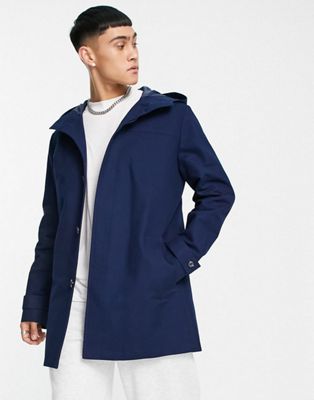 ASOS DESIGN shower resistant hooded trench coat in navy