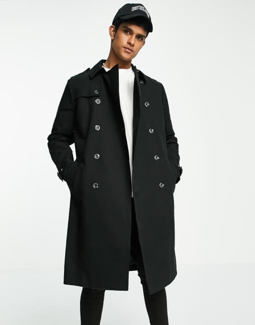 asos design shower resistant trench coat in black