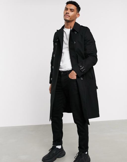 ASOS DESIGN shower resistant longline trench coat with belt in black