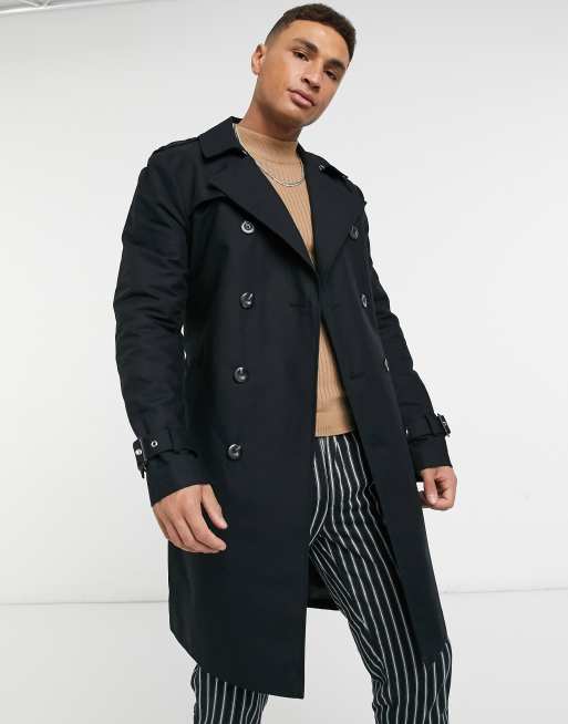 ASOS DESIGN shower resistant longline trench coat with belt in black