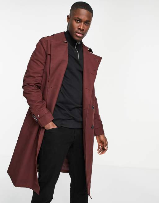 Maroon trench shop coat men