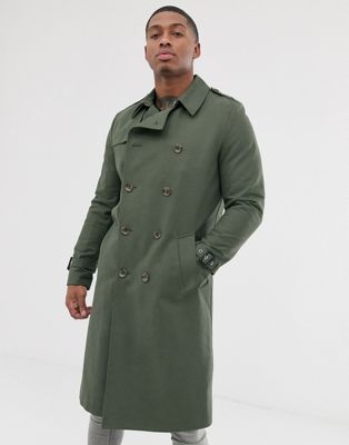 ASOS DESIGN shower resistant longline trench coat with belt in khaki | ASOS