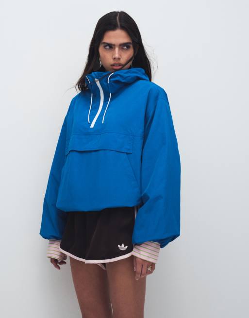 ASOS DESIGN shower resistant overhead track jacket in bright blue, 3 of 8