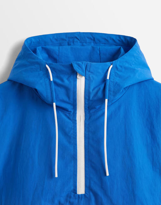 ASOS DESIGN shower resistant overhead track jacket in bright blue, 7 of 8