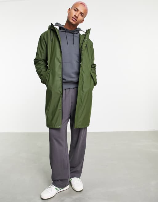 ASOS DESIGN shower resistant parka coat with borg lining in khaki | ASOS