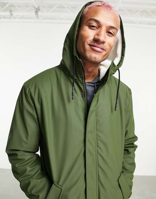 ASOS DESIGN shower resistant parka coat with borg lining in khaki