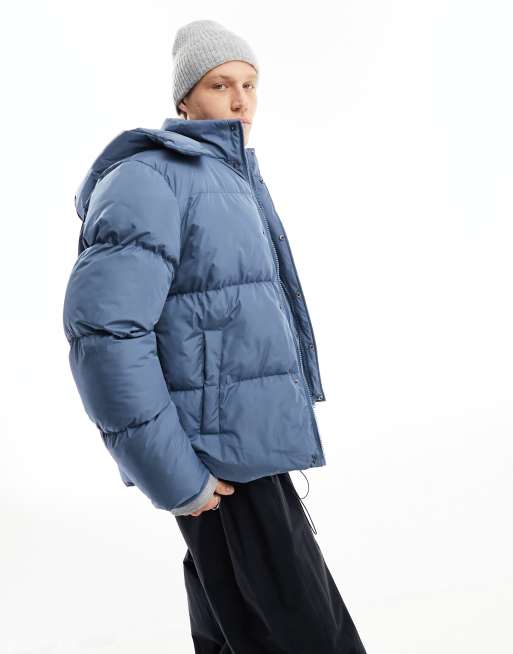 ASOS DESIGN puffer jacket with detachable hood in gray