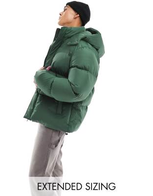 Asos Design Shower Resistant Puffer Jacket With Detachable Hood In Forest Green