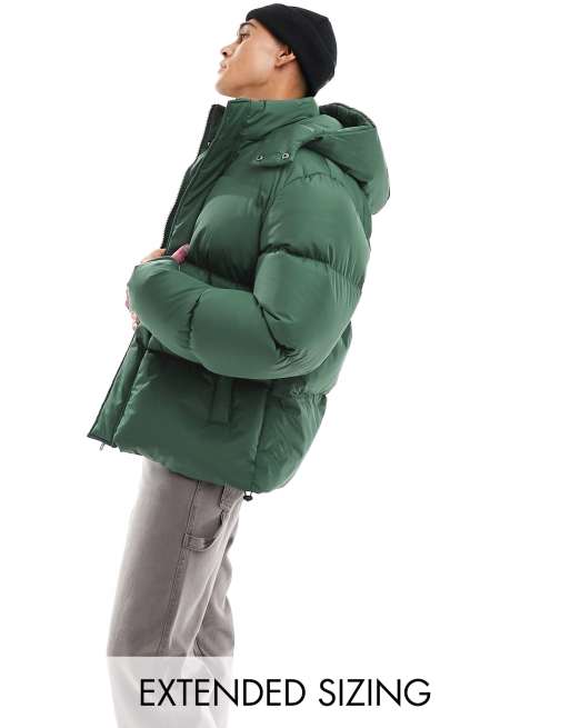 ASOS DESIGN puffer jacket with detachable hood in gray